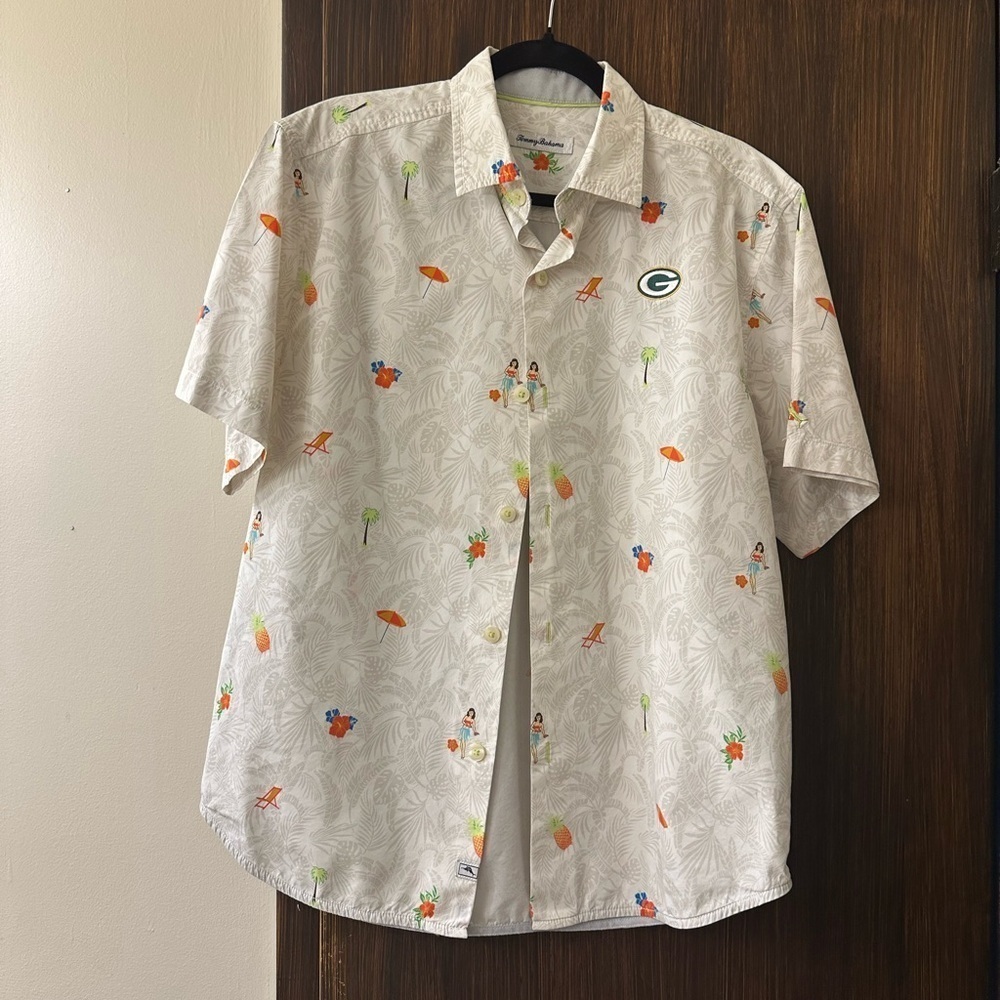 TOMMY BAHAMA Green Bay Packers Beach-Cation Throwback Button-Up Woven Shirt (M2)